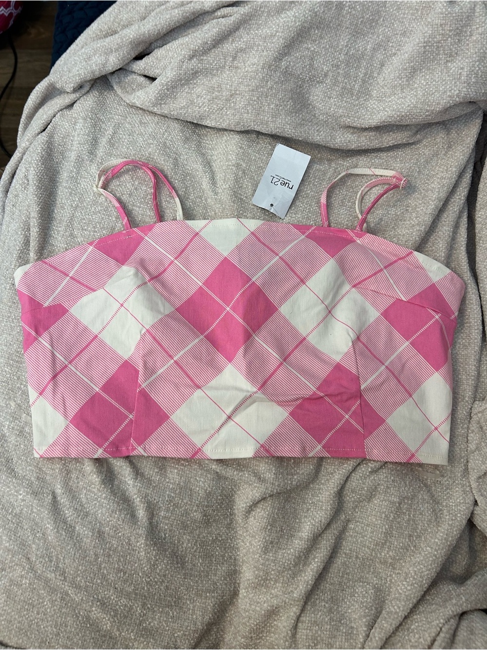 Rue21 Pink and White Gingham Bustier Top